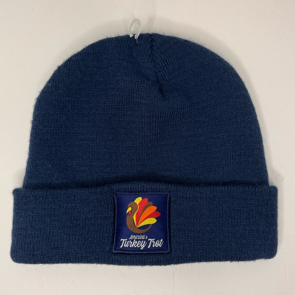 America’s Turkey Trot Beanie Adult Hat Blue Knit  One Size